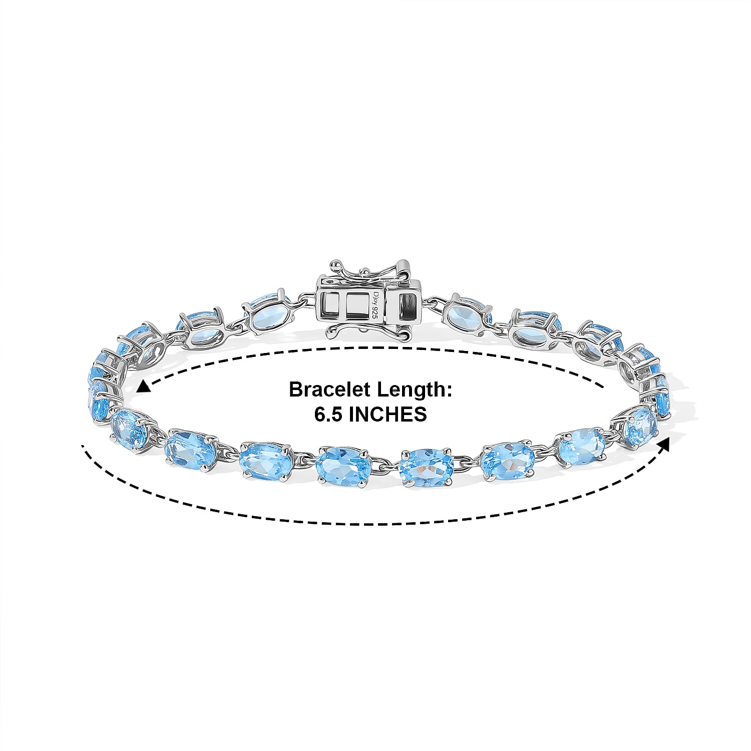 D'Joy Premium Swiss Blue Topaz 10.50 ctw Ocean Glow Bracelet in Rhodium Over Sterling Silver (6.50 In)