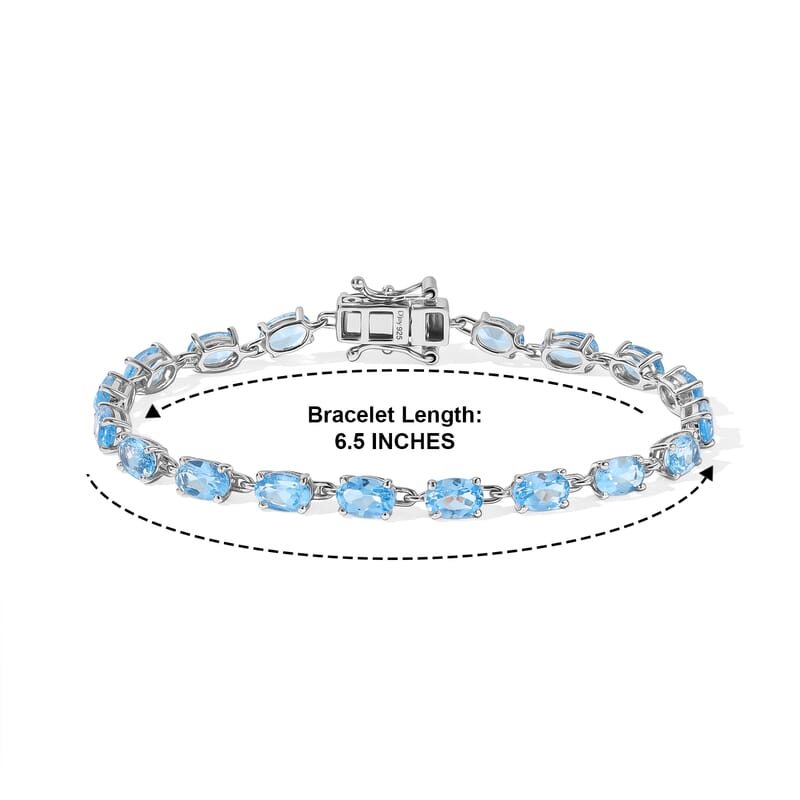 D'Joy Premium Swiss Blue Topaz 10.50 ctw Ocean Glow Bracelet in Rhodium Over Sterling Silver (6.50 In)