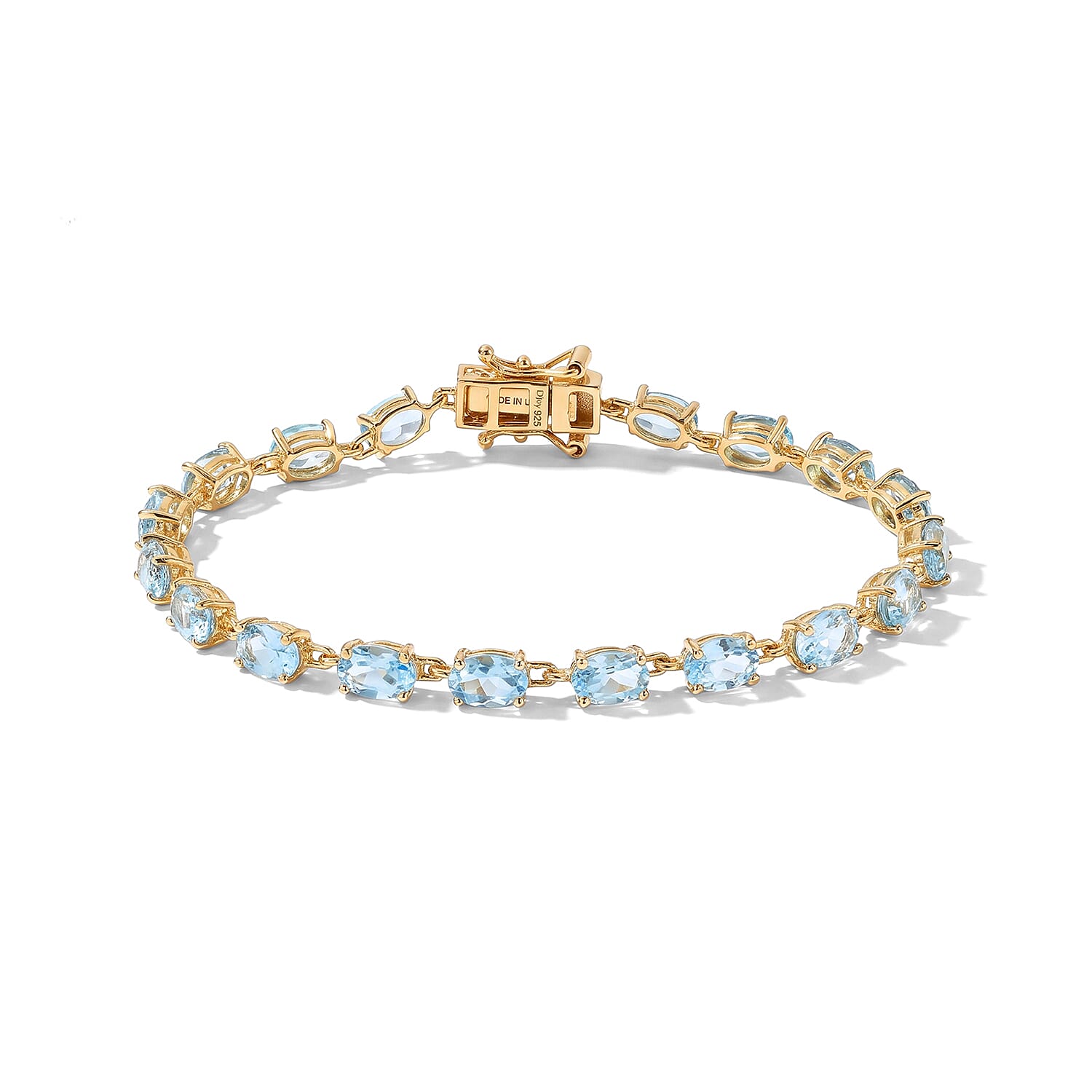 D'Joy Premium Swiss Blue Topaz Ocean Glow Bracelet in 18K Vermeil YG Over Sterling Silver (8.00 Inch) 12.70 ctw