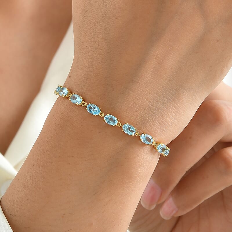 D'Joy Premium Swiss Blue Topaz 10.50 ctw Ocean Glow Bracelet in 18K Vermeil Yellow Gold Over Sterling Silver (6.50 In)