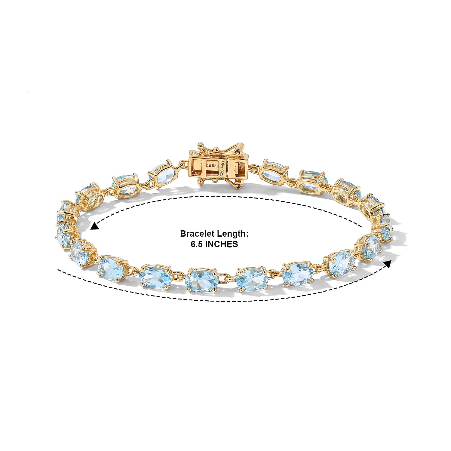 D'Joy Premium Swiss Blue Topaz 10.50 ctw Ocean Glow Bracelet in 18K Vermeil Yellow Gold Over Sterling Silver (6.50 In)