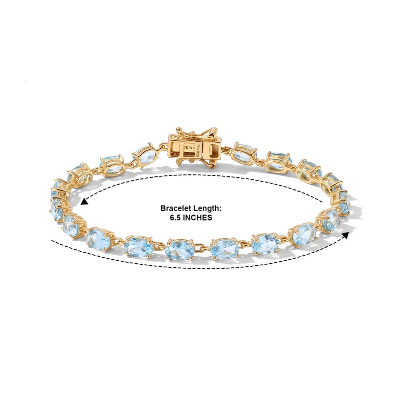 D'Joy Premium Swiss Blue Topaz 10.50 ctw Ocean Glow Bracelet in 18K Vermeil Yellow Gold Over Sterling Silver (6.50 In)