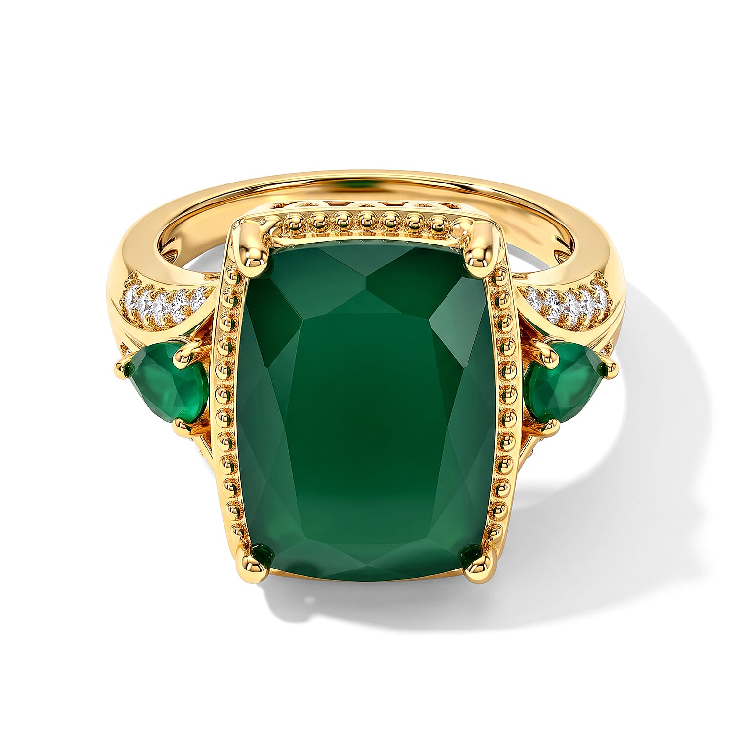 EverTrue Premium Verde Onyx and White Zircon 6.90 ctw Ring in 18K YG Plated (Size 5.0)