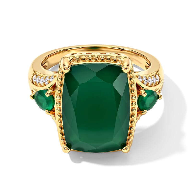 EverTrue Premium Verde Onyx and White Zircon 6.90 ctw Ring in 18K YG Plated (Size 5.0)