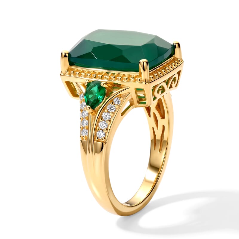 EverTrue Premium Verde Onyx and White Zircon 6.90 ctw Ring in 18K YG Plated (Size 5.0)