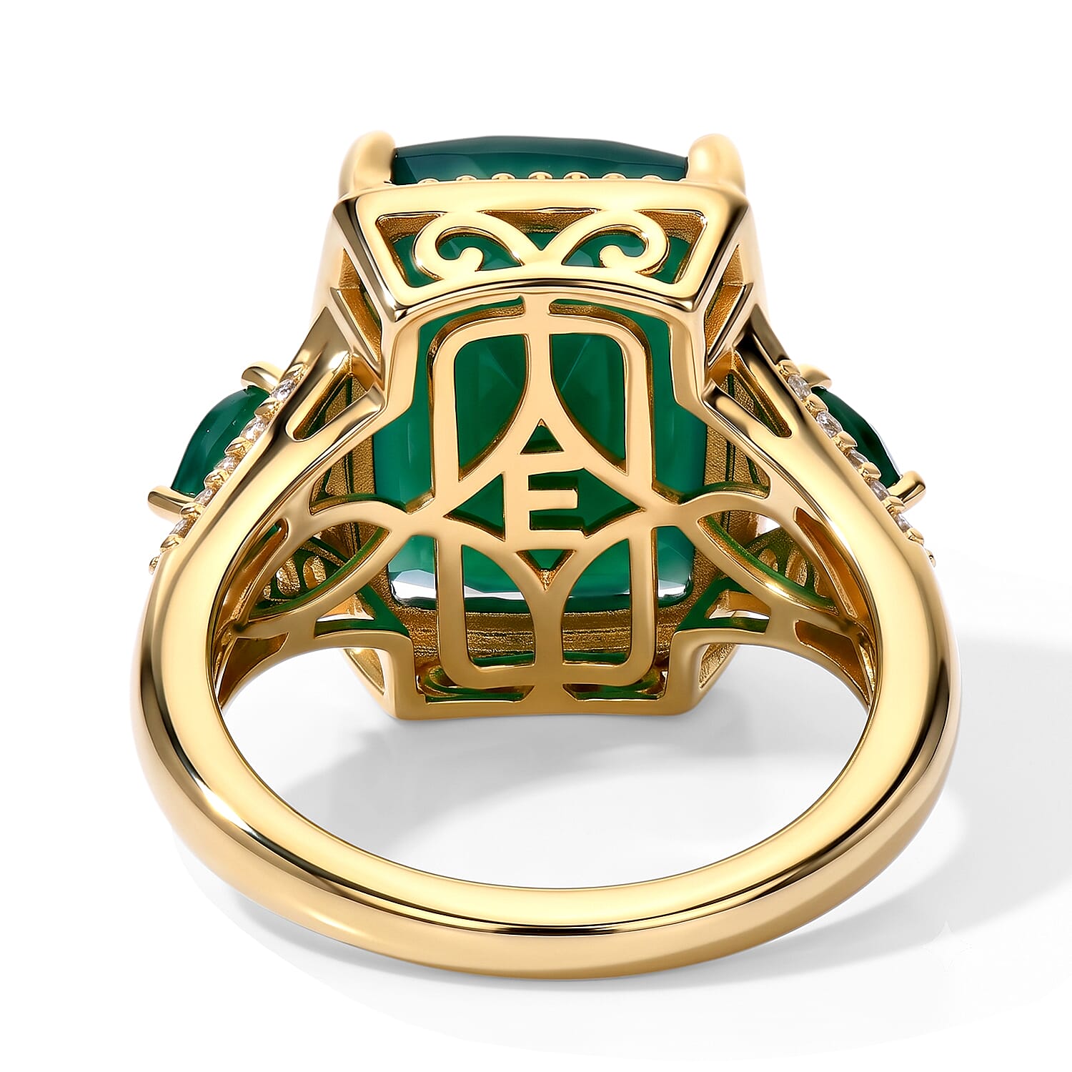 EverTrue Premium Verde Onyx and White Zircon 6.90 ctw Ring in 18K YG Plated (Size 5.0)