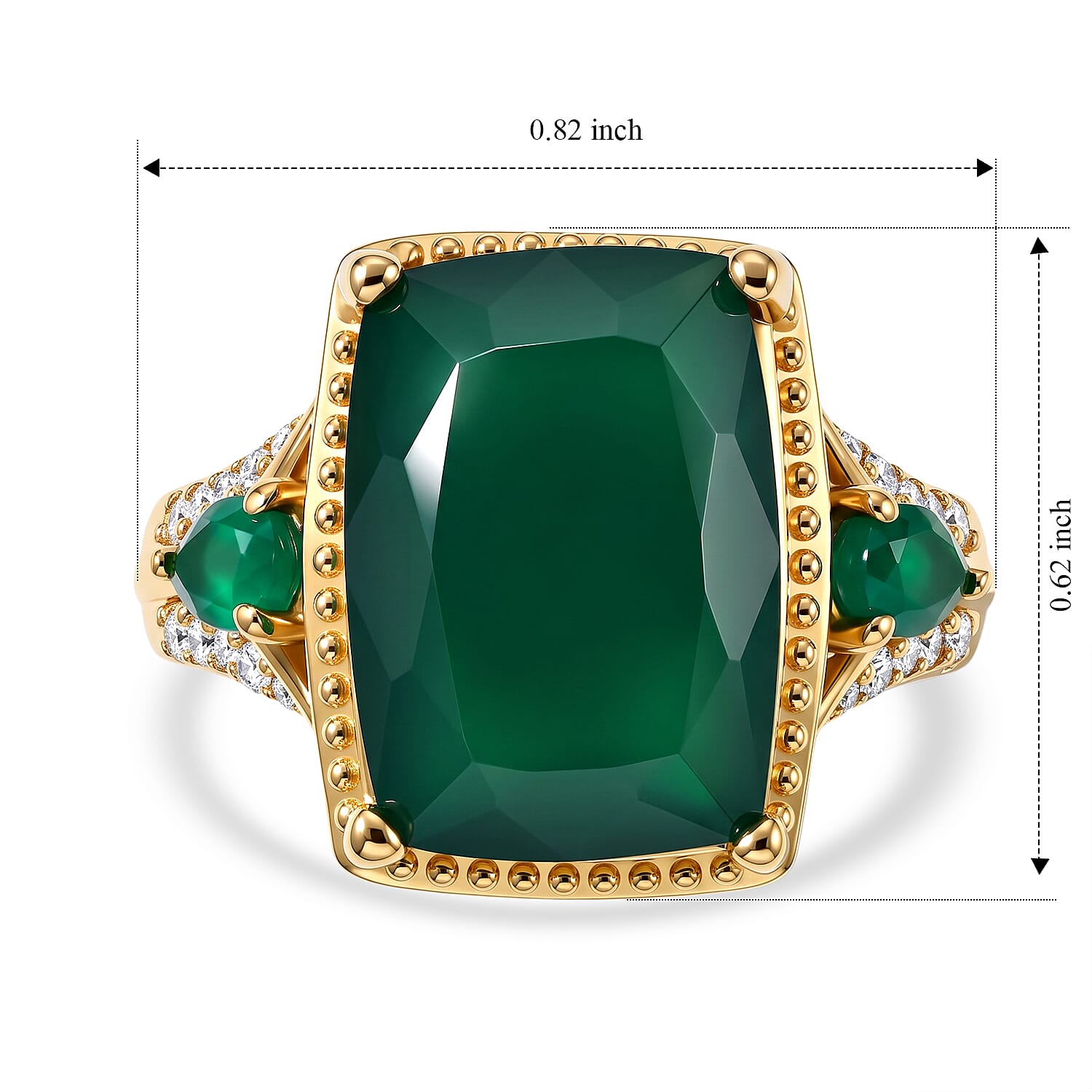 EverTrue Premium Verde Onyx and White Zircon 6.90 ctw Ring in 18K YG Plated (Size 5.0)
