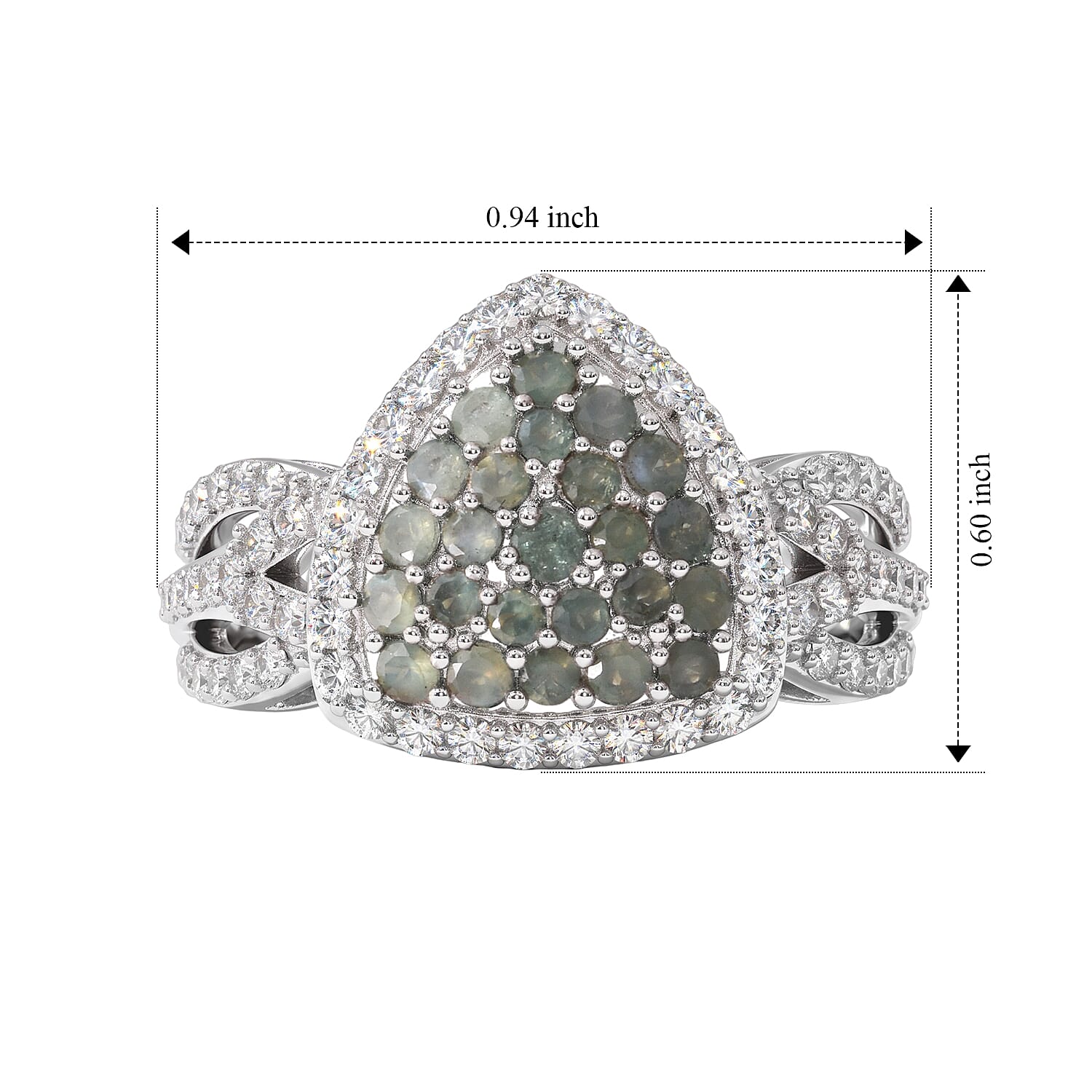D'Joy Narsipatnam Alexandrite and White Zircon 2.15 ctw Symphony Ring in Rhodium Over Sterling Silver (Size 6.0)