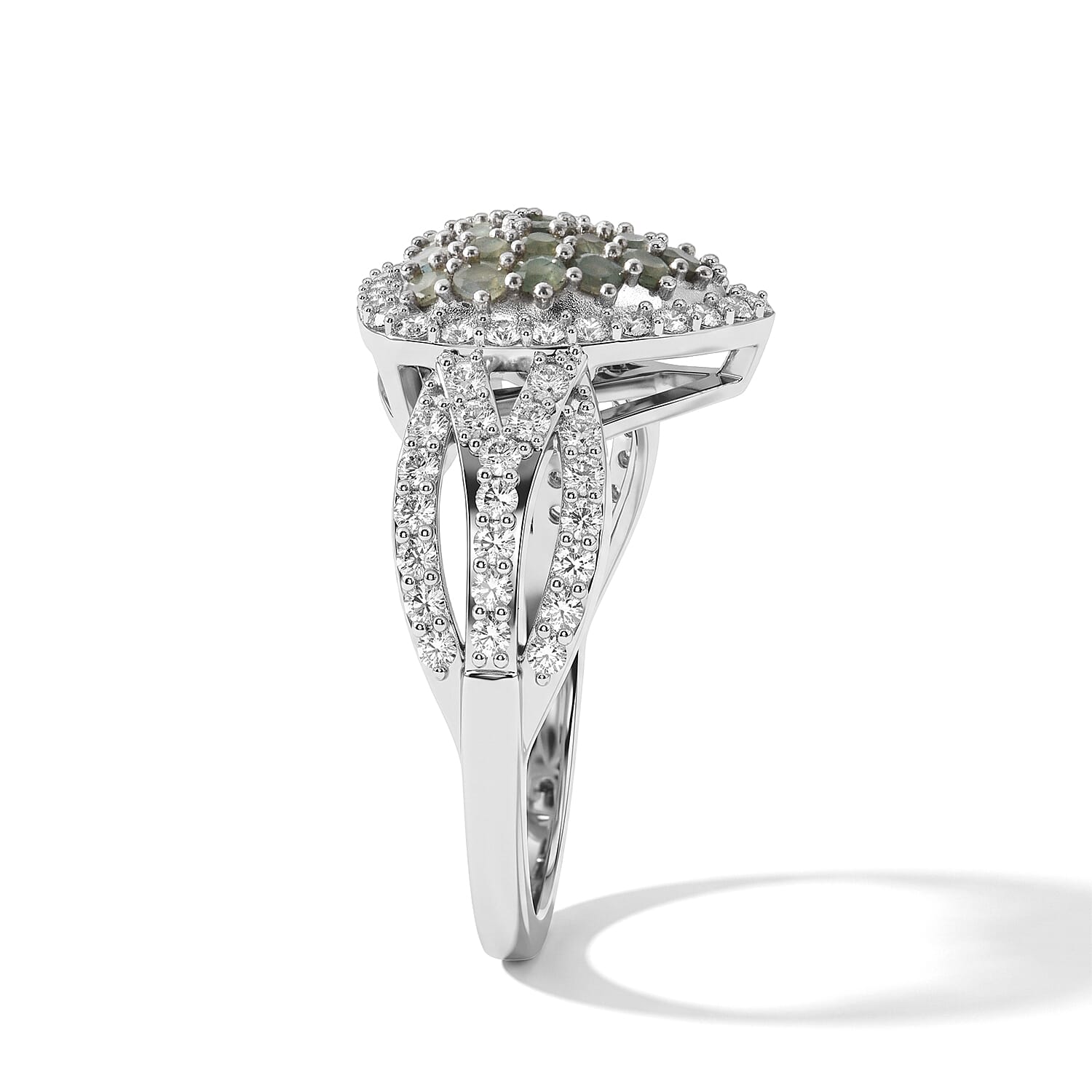 D'Joy Narsipatnam Alexandrite and White Zircon 2.15 ctw Symphony Ring in Rhodium Over Sterling Silver (Size 7.0)
