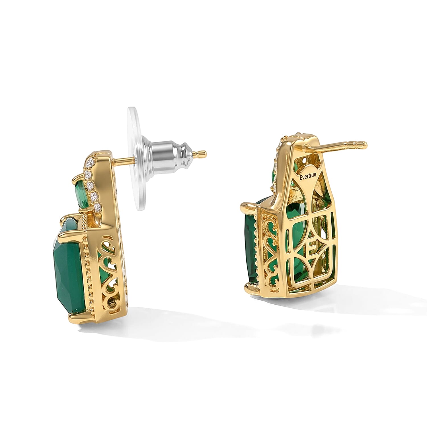EverTrue Premium Verde Onyx and White Zircon 8.65 ctw Forest Whisper Earrings in 18K YG Plated