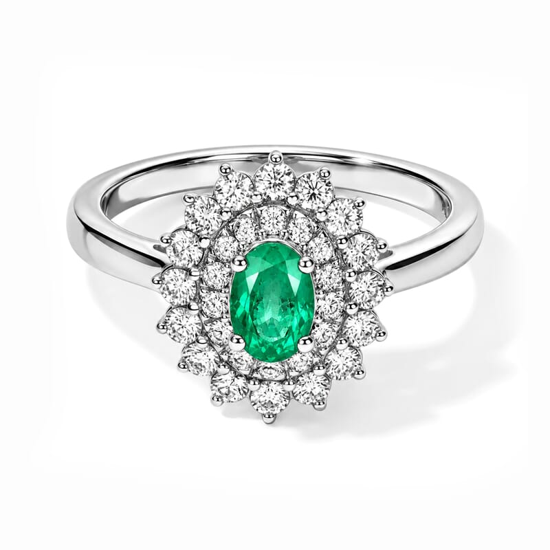 Certified and Appraised D'Joy Premium Boyaca Colombian Emerald and Moissanite 1.00 ctw Ring in Rhodium Over Sterling Silver (Size 10.0)