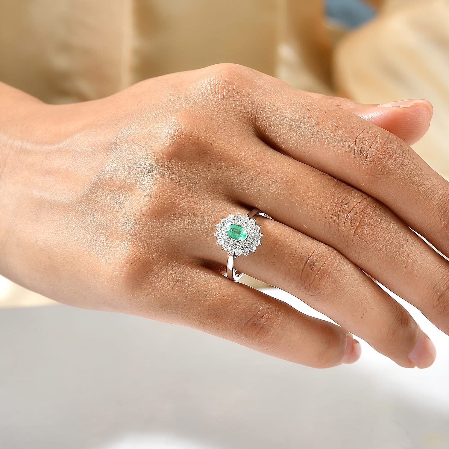 Certified and Appraised D'Joy Premium Boyaca Colombian Emerald and Moissanite 1.00 ctw Ring in Rhodium Over Sterling Silver (Size 10.0)