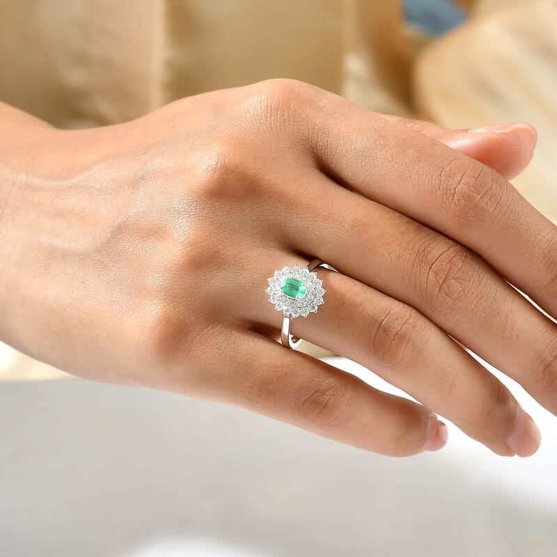 Certified and Appraised D'Joy Premium Boyaca Colombian Emerald and Moissanite 1.00 ctw Ring in Rhodium Over Sterling Silver (Size 10.0)