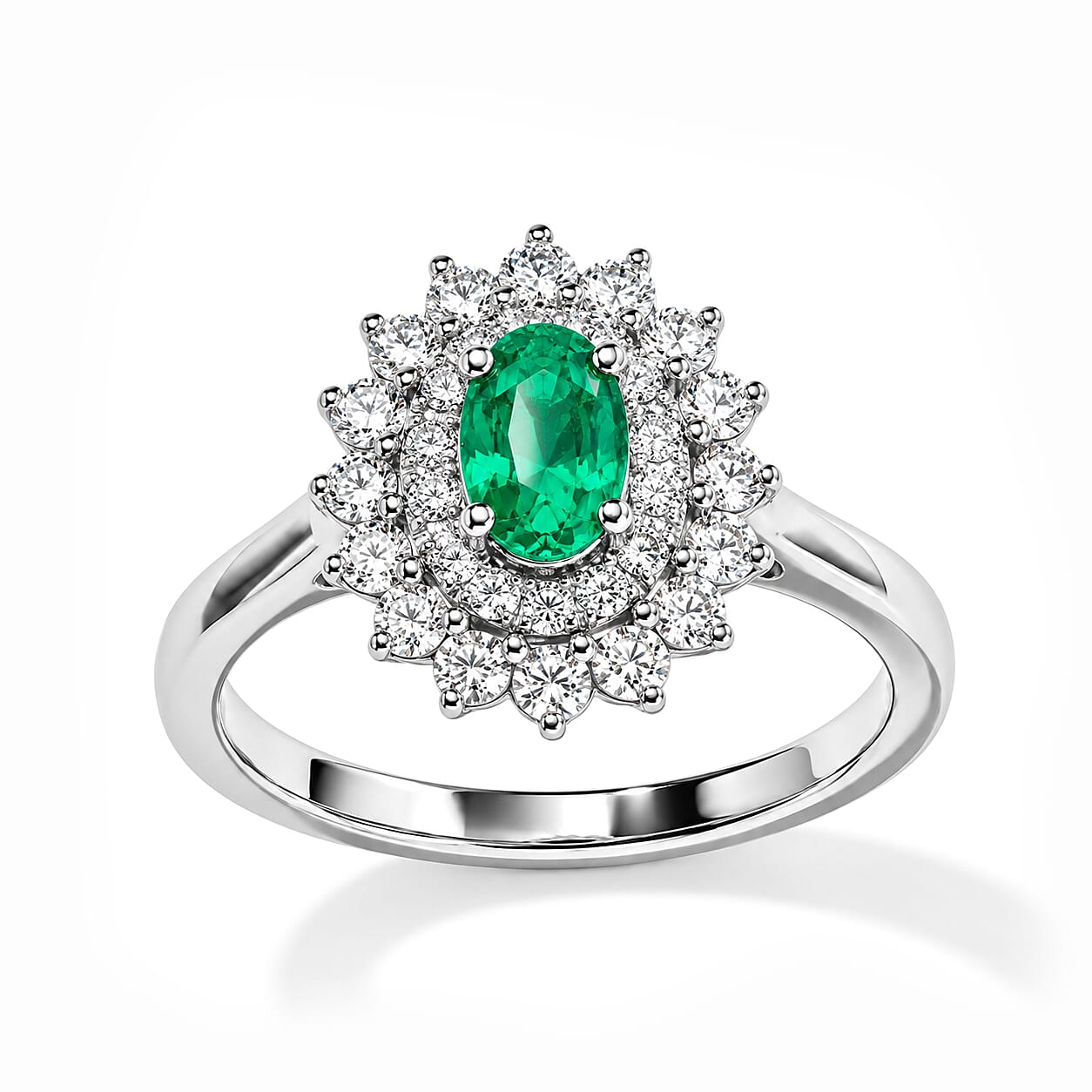 Certified and Appraised D'Joy Premium Boyaca Colombian Emerald and Moissanite 1.00 ctw Ring in Rhodium Over Sterling Silver (Size 10.0)