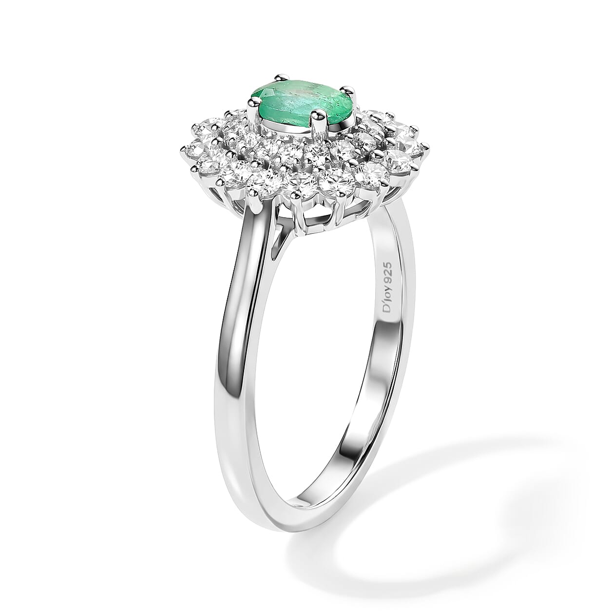 Certified and Appraised D'Joy Premium Boyaca Colombian Emerald and Moissanite 1.00 ctw Ring in Rhodium Over Sterling Silver (Size 10.0)