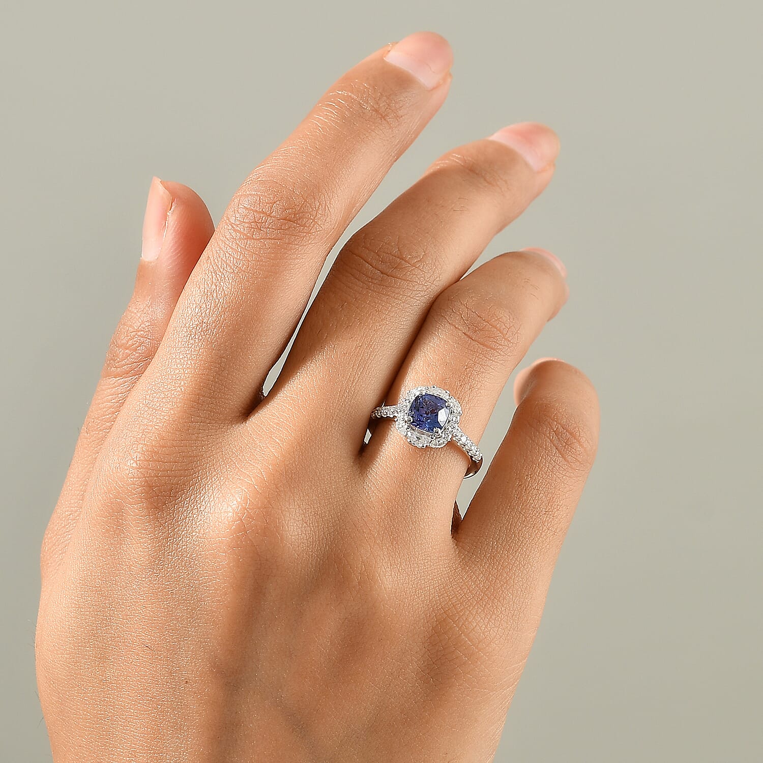 Certified & Appraised D'Joy Premium Tanzanite and Moissanite 1.85 ctw Ring in Rhodium Over Sterling Silver (Size 6.0)