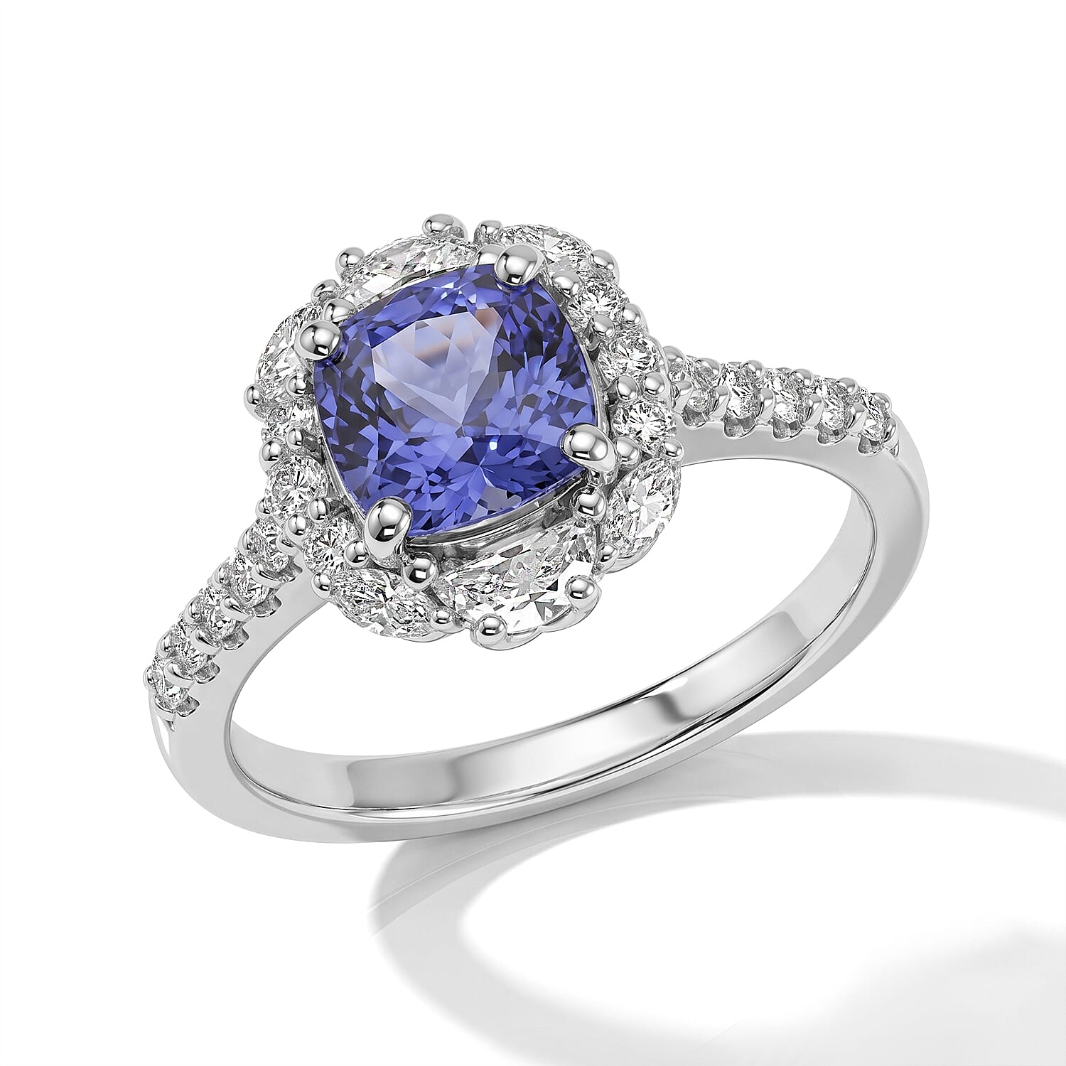 Certified & Appraised D'Joy Premium Tanzanite and Moissanite 1.85 ctw Ring in Rhodium Over Sterling Silver (Size 6.0)