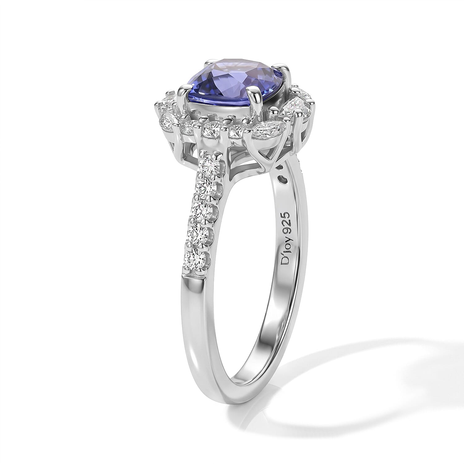 Certified & Appraised D'Joy Premium Tanzanite and Moissanite 1.85 ctw Ring in Rhodium Over Sterling Silver (Size 6.0)