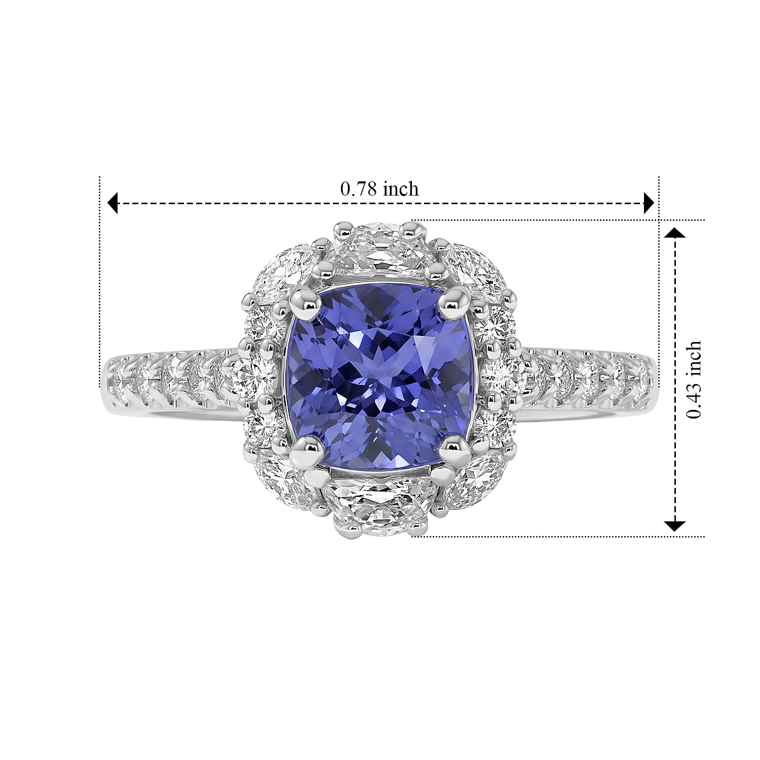 Certified & Appraised D'Joy Premium Tanzanite and Moissanite 1.85 ctw Ring in Rhodium Over Sterling Silver (Size 6.0)