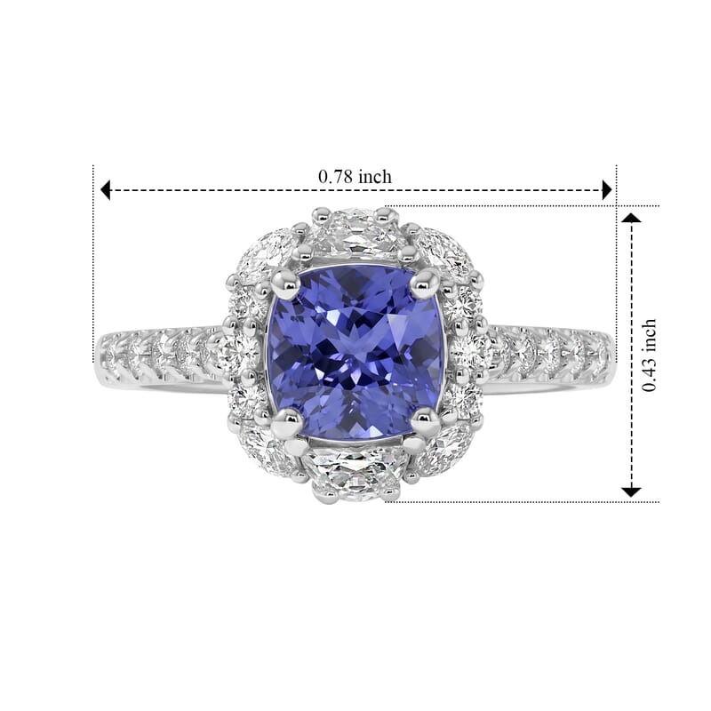 Certified & Appraised D'Joy Premium Tanzanite and Moissanite 1.85 ctw Ring in Rhodium Over Sterling Silver (Size 6.0)