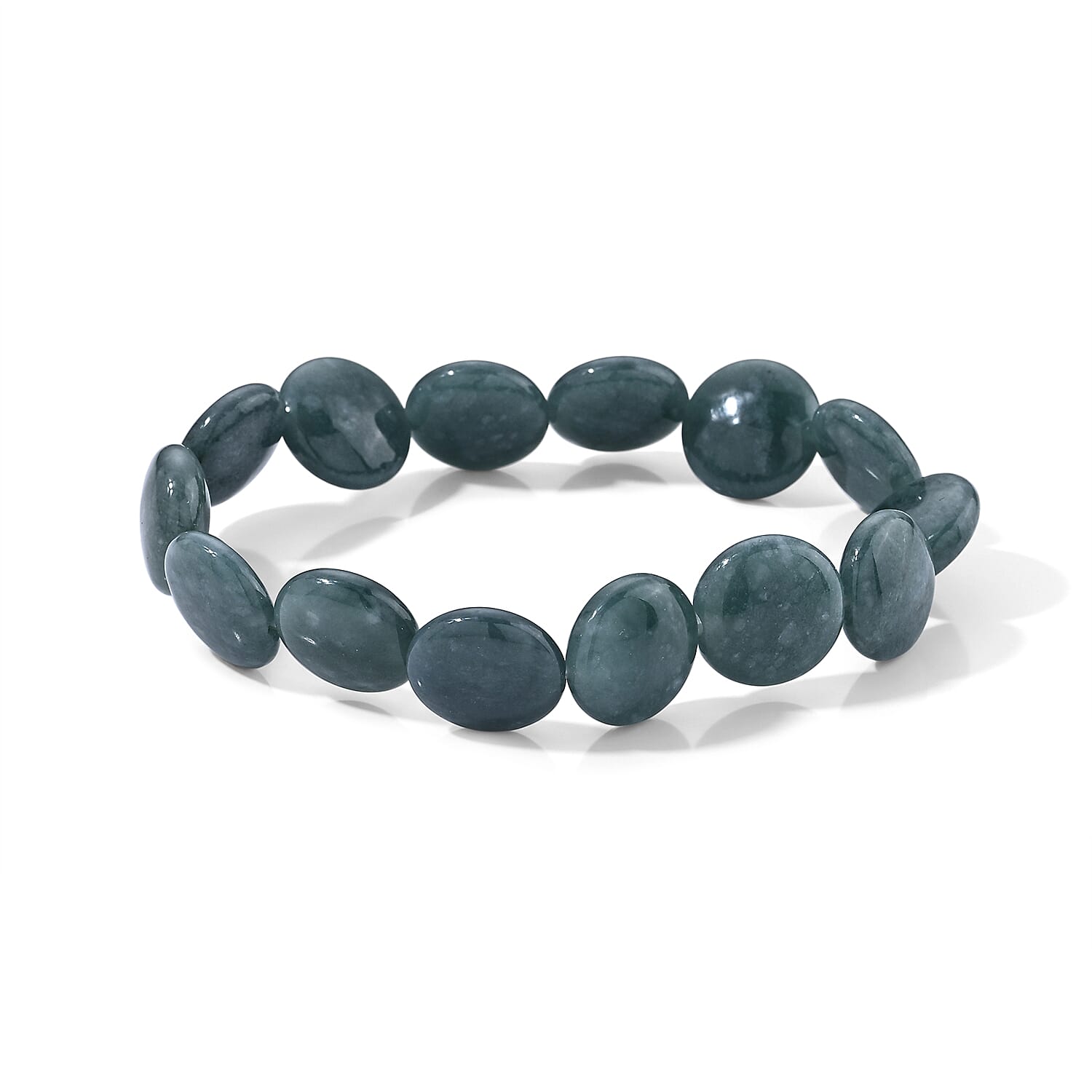 Natural Olmec Jadeite 140.00 ctw Beaded Coin Stretch Bracelet (6.5-7.0In)