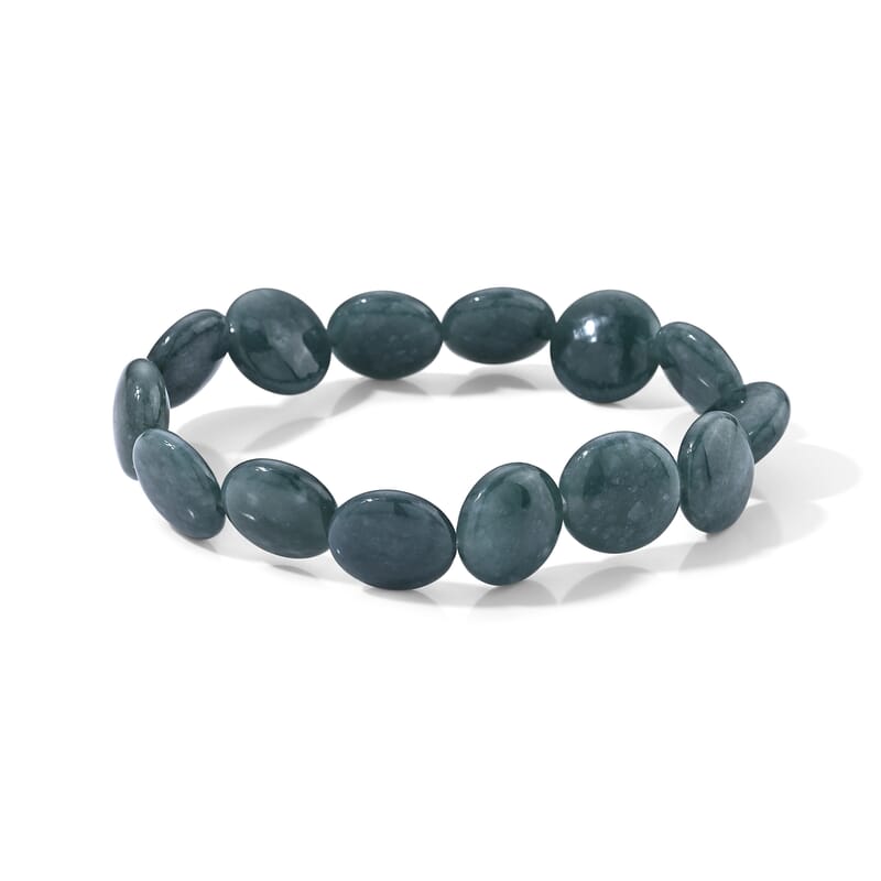 Natural Olmec Jadeite 140.00 ctw Beaded Coin Stretch Bracelet (6.5-7.0In)