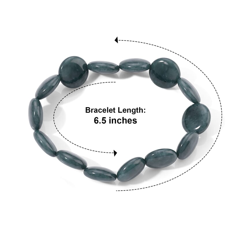 Natural Olmec Jadeite 140.00 ctw Beaded Coin Stretch Bracelet (6.5-7.0In)