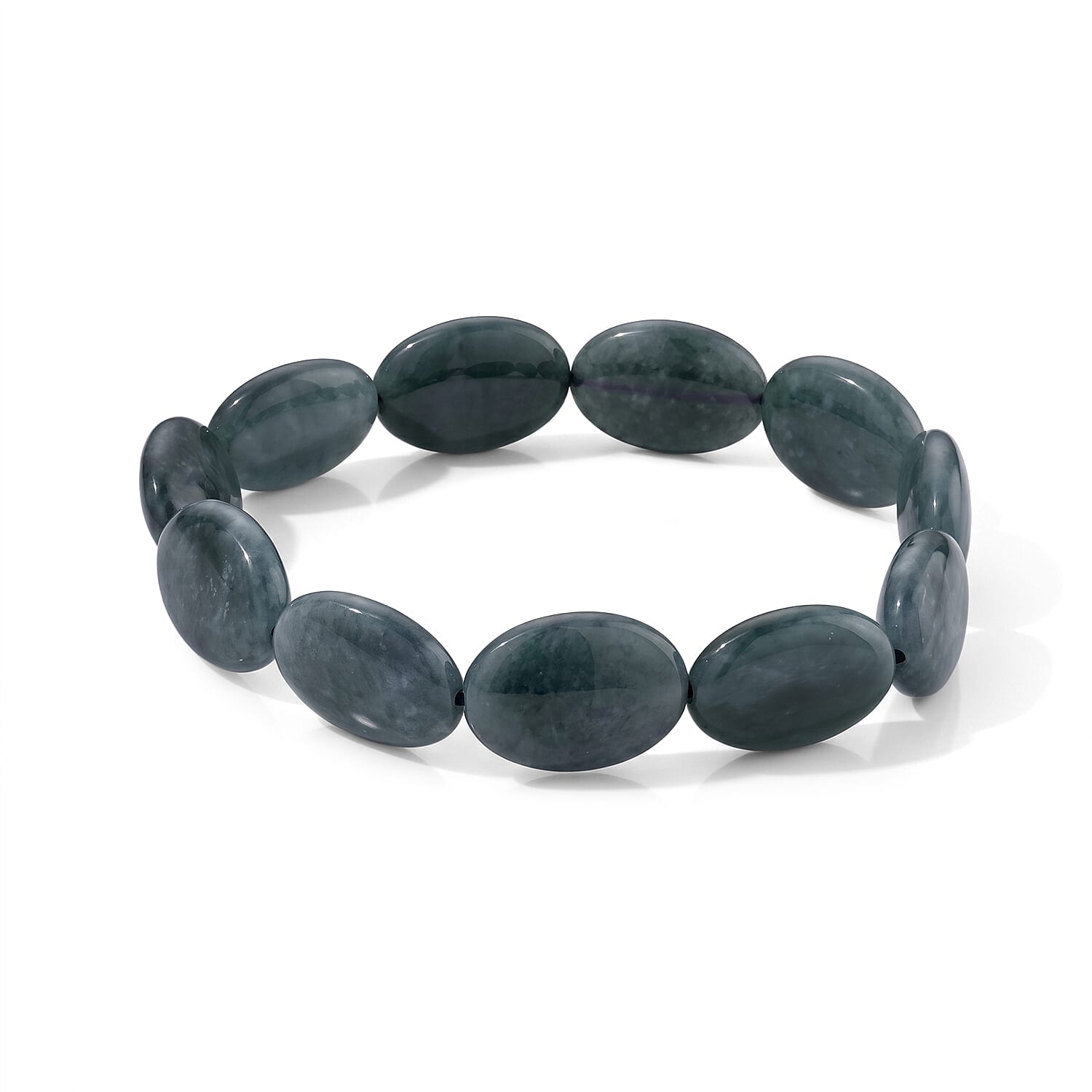 Natural Olmec Jadeite 130.00 ctw Beaded Oval Stretch Bracelet (6.5-7.0In)