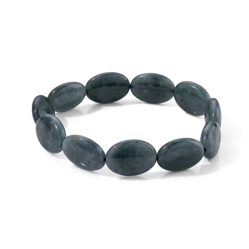 Natural Olmec Jadeite 130.00 ctw Beaded Oval Stretch Bracelet (6.5-7.0In)