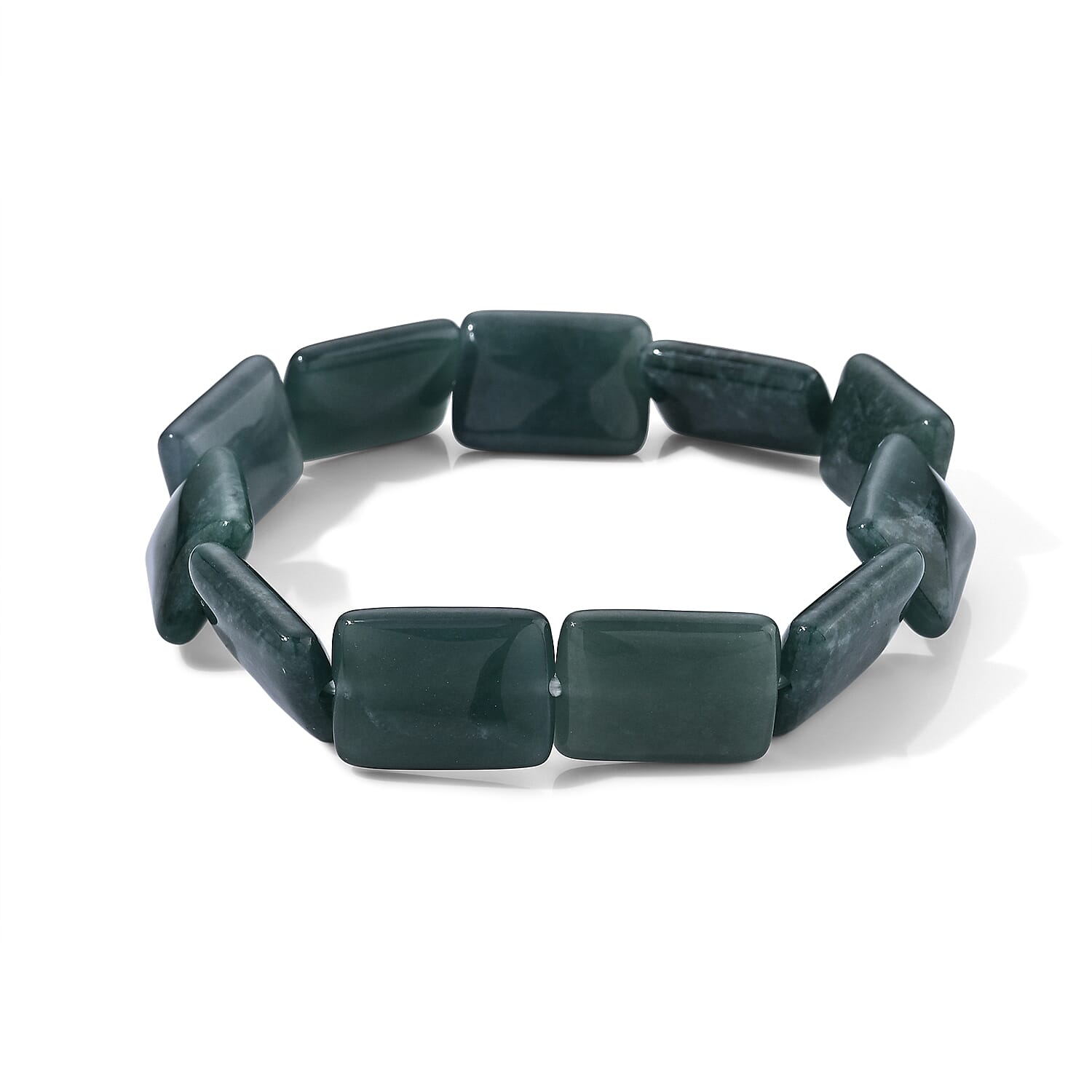 Natural Olmec Jadeite 150.00 ctw Beaded Rectangle Stretch Bracelet (6.5-7.0In)