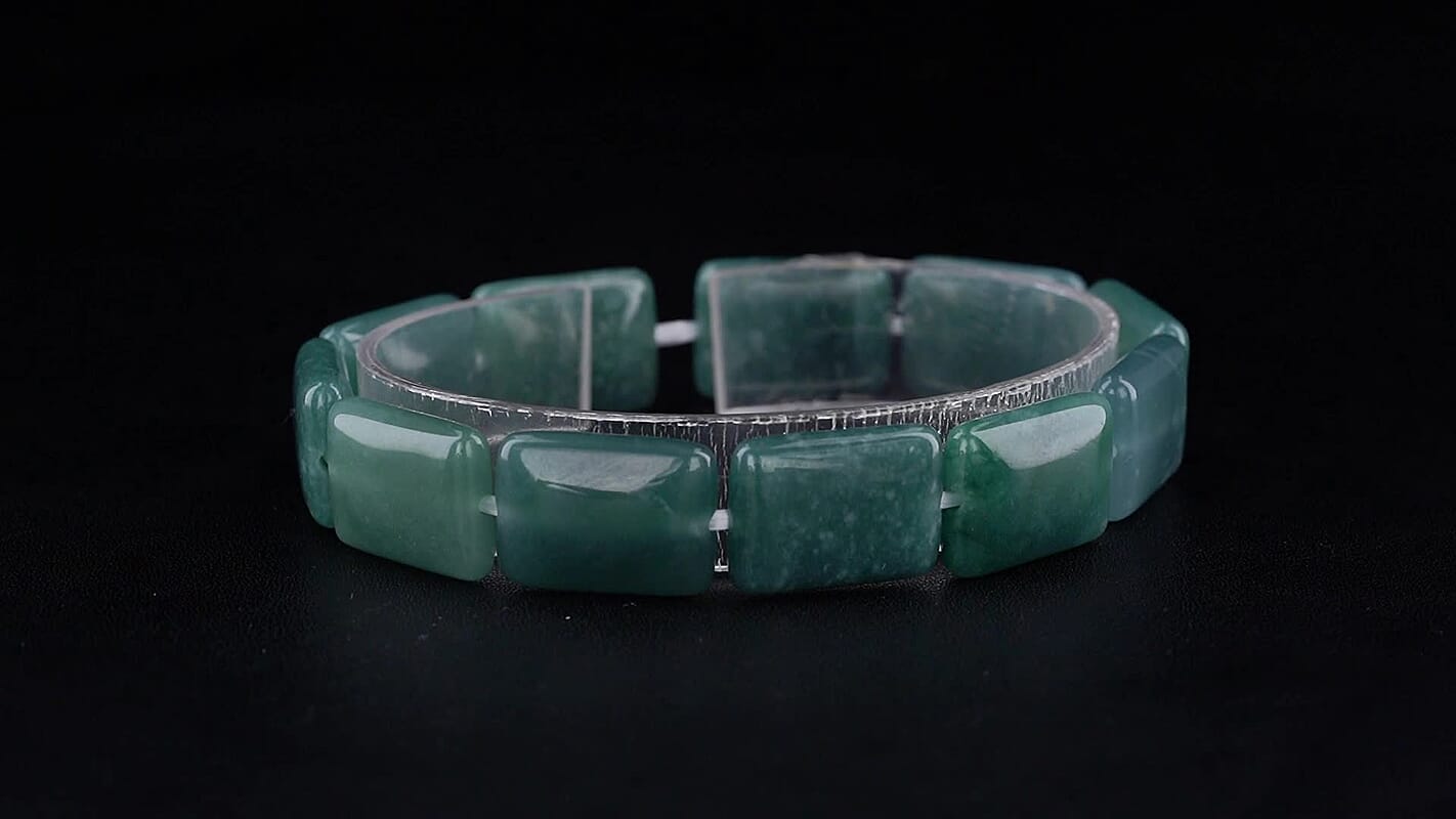 Natural Olmec Jadeite Beaded Rectangle Stretch Bracelet (6.5-7.0In) 150.00 ctw