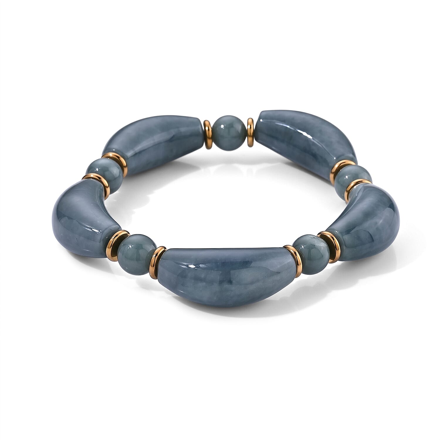 Natural Olmec Jadeite 125.00 ctw Beaded Stretch Bracelet in Stainless Steel (6.5-7.0In)
