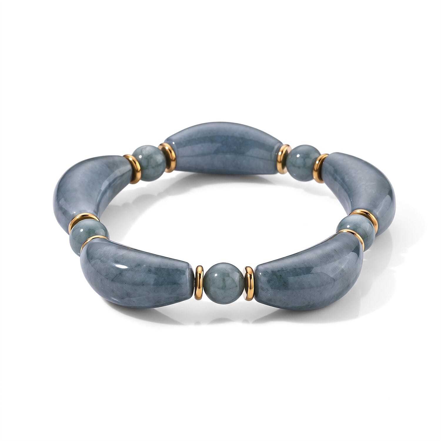 Natural Olmec Jadeite 125.00 ctw Beaded Stretch Bracelet in Stainless Steel (6.5-7.0In)