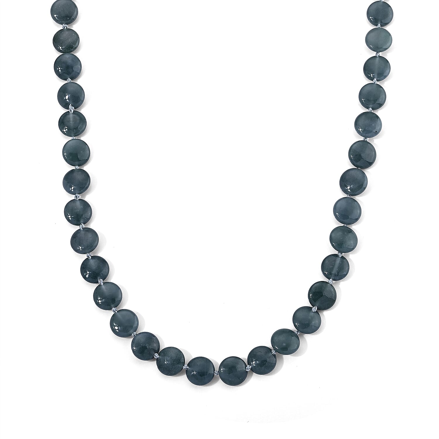 D'Joy Natural Olmec Jadeite 400.00 ctw Beaded Coin Necklace in Rhodium Over Sterling Silver 20-22 Inches