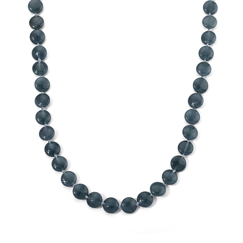 D'Joy Natural Olmec Jadeite 400.00 ctw Beaded Coin Necklace in Rhodium Over Sterling Silver 20-22 Inches