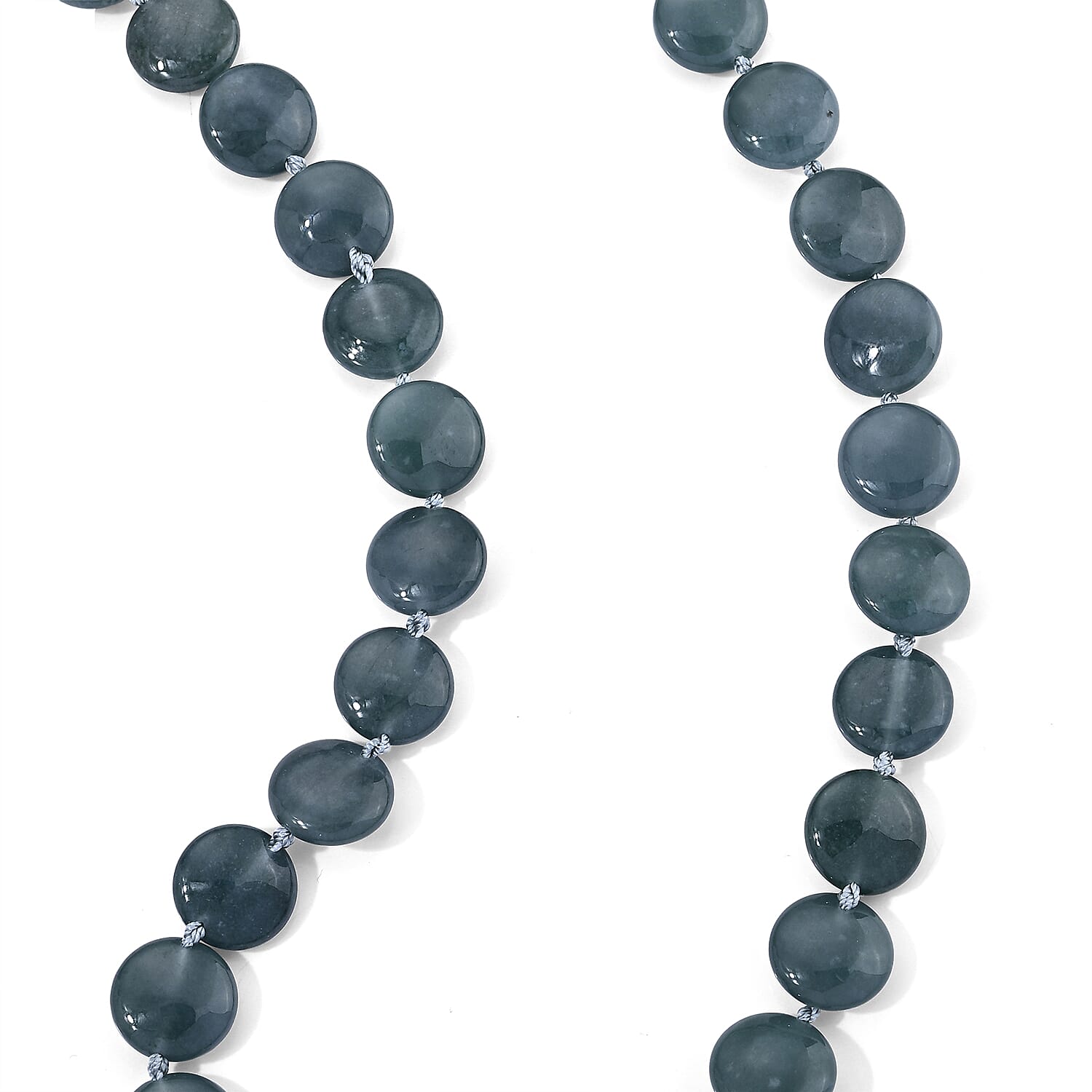 D'Joy Natural Olmec Jadeite 400.00 ctw Beaded Coin Necklace in Rhodium Over Sterling Silver 20-22 Inches