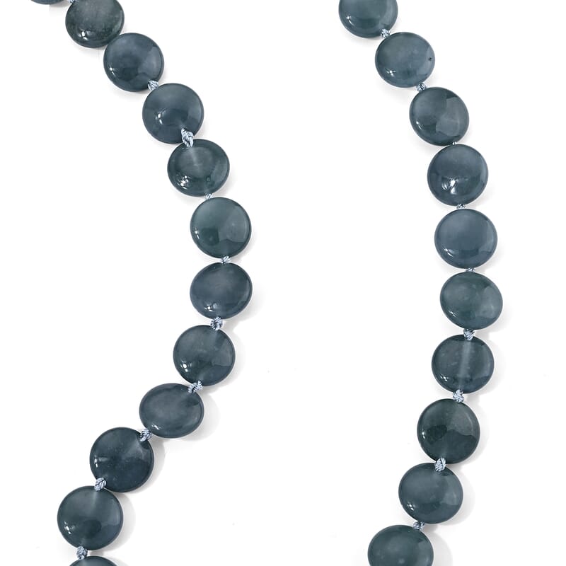 D'Joy Natural Olmec Jadeite 400.00 ctw Beaded Coin Necklace in Rhodium Over Sterling Silver 20-22 Inches