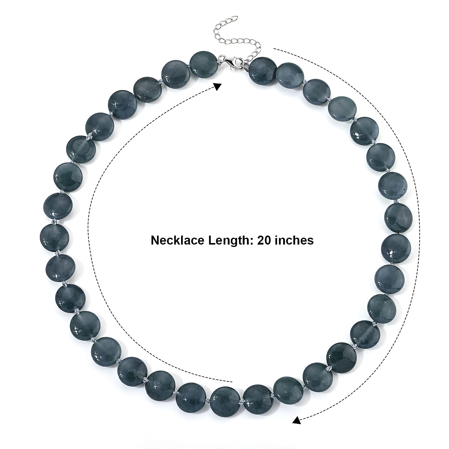 D'Joy Natural Olmec Jadeite 400.00 ctw Beaded Coin Necklace in Rhodium Over Sterling Silver 20-22 Inches