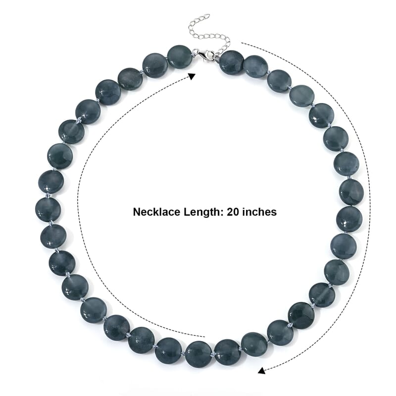 D'Joy Natural Olmec Jadeite 400.00 ctw Beaded Coin Necklace in Rhodium Over Sterling Silver 20-22 Inches