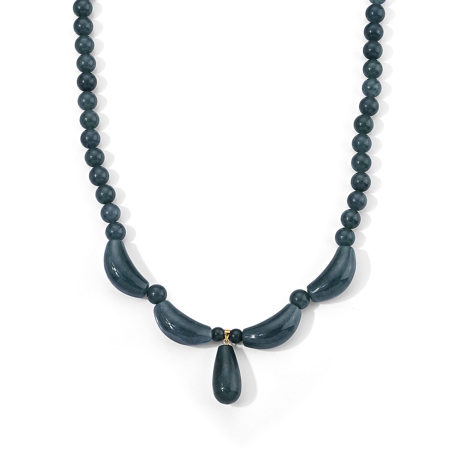 D'Joy Natural Olmec Jadeite 400.00 ctw Beaded Necklace in 14K Yellow Gold Over Sterling Silver 20-22 Inches