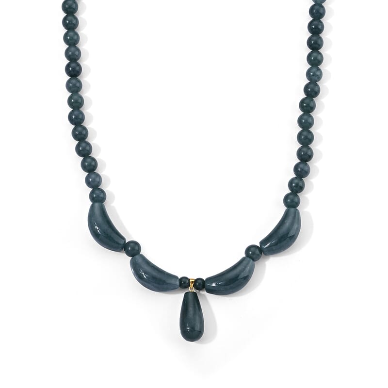 D'Joy Natural Olmec Jadeite 400.00 ctw Beaded Necklace in 14K Yellow Gold Over Sterling Silver 20-22 Inches