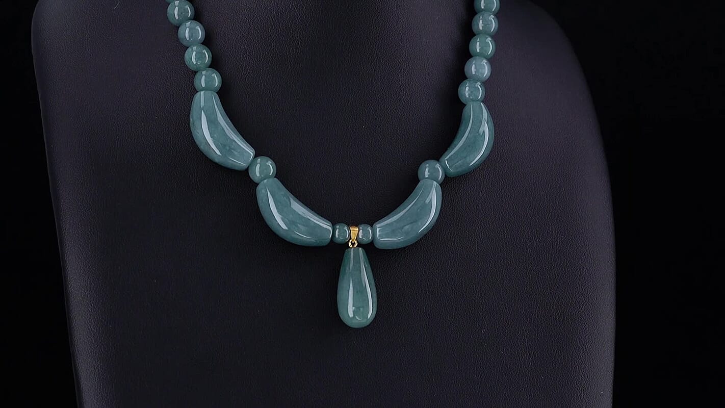 D''Joy Natural Olmec Jadeite Beaded Necklace (20-22 Inches) in 14K YG Over Sterling Silver 400.00 ctw