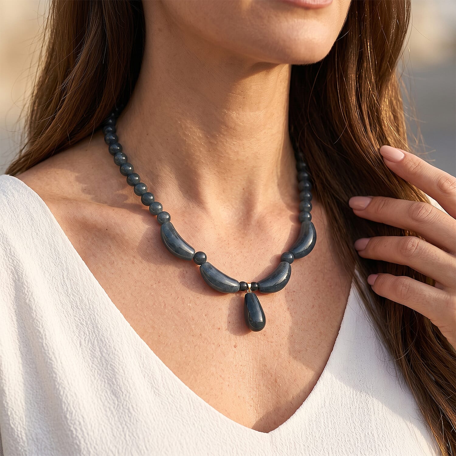 D'Joy Natural Olmec Jadeite 400.00 ctw Beaded Necklace in 14K Yellow Gold Over Sterling Silver 20-22 Inches