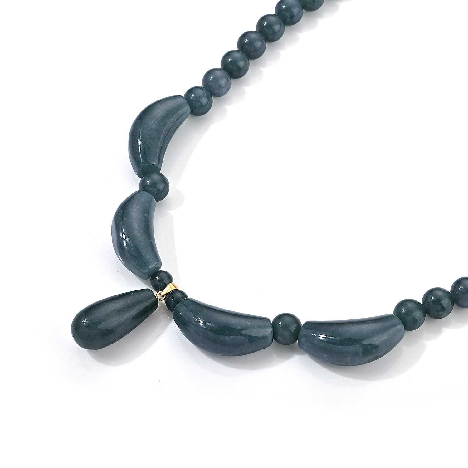 D'Joy Natural Olmec Jadeite 400.00 ctw Beaded Necklace in 14K Yellow Gold Over Sterling Silver 20-22 Inches