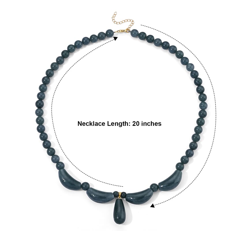 D'Joy Natural Olmec Jadeite 400.00 ctw Beaded Necklace in 14K Yellow Gold Over Sterling Silver 20-22 Inches