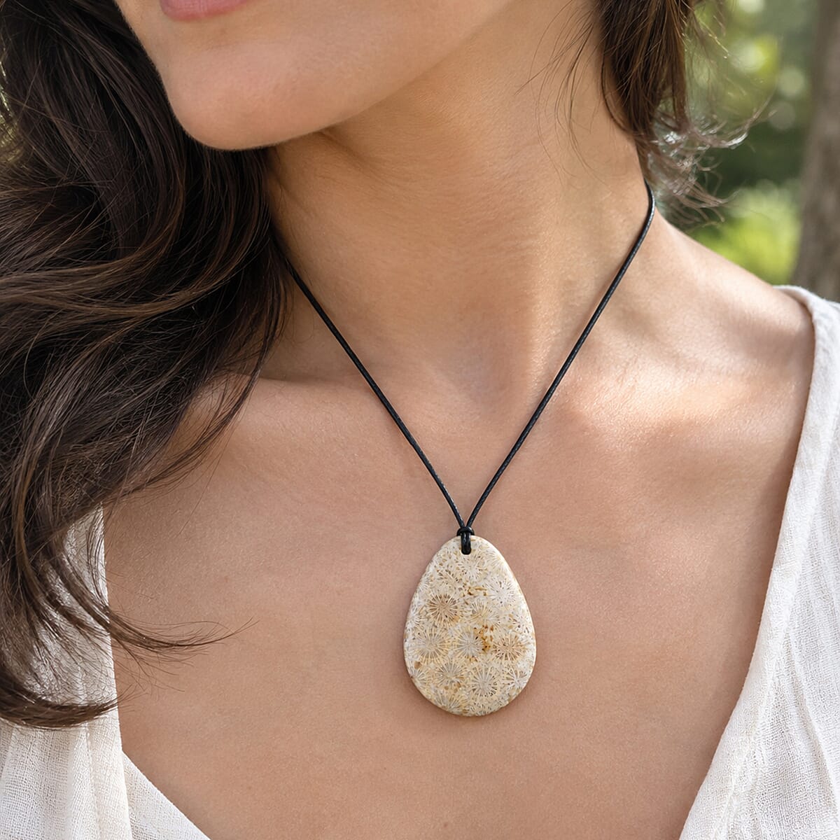 Coral Fossil Jasper 65.00 ctw Cord Necklace (Adjustable)