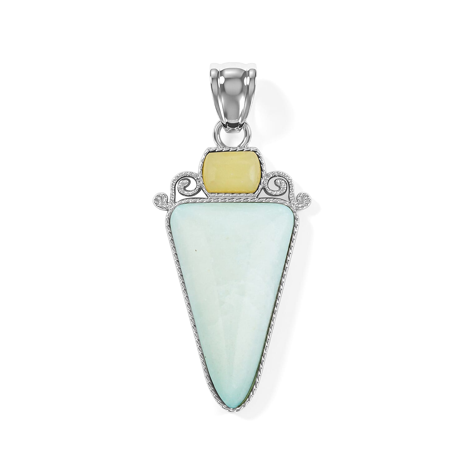 Arrowhead Aquamarine Soutwest and Jade 30.00 ctw Pendant Without Chain in Stainless Steel (Center Stone Varies)
