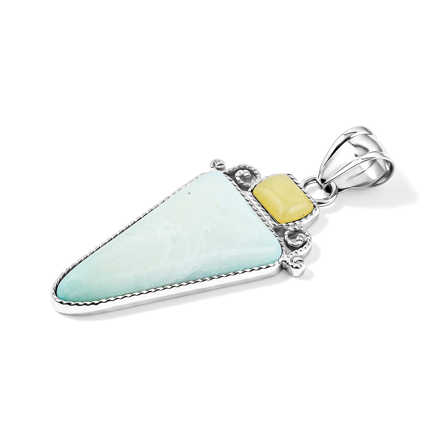 Arrowhead Aquamarine Soutwest and Jade 30.00 ctw Pendant Without Chain in Stainless Steel (Center Stone Varies)