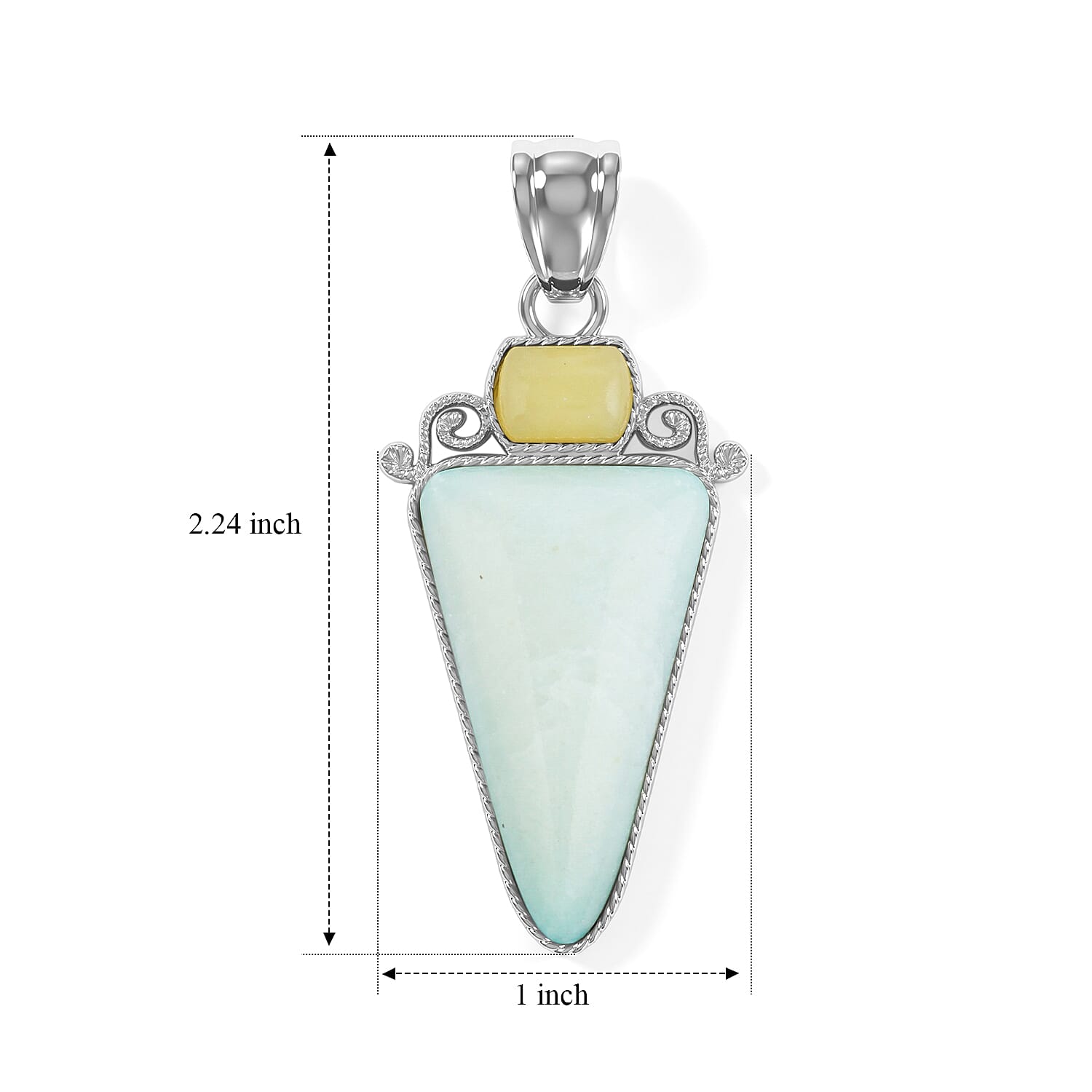Arrowhead Aquamarine Soutwest and Jade 30.00 ctw Pendant Without Chain in Stainless Steel (Center Stone Varies)