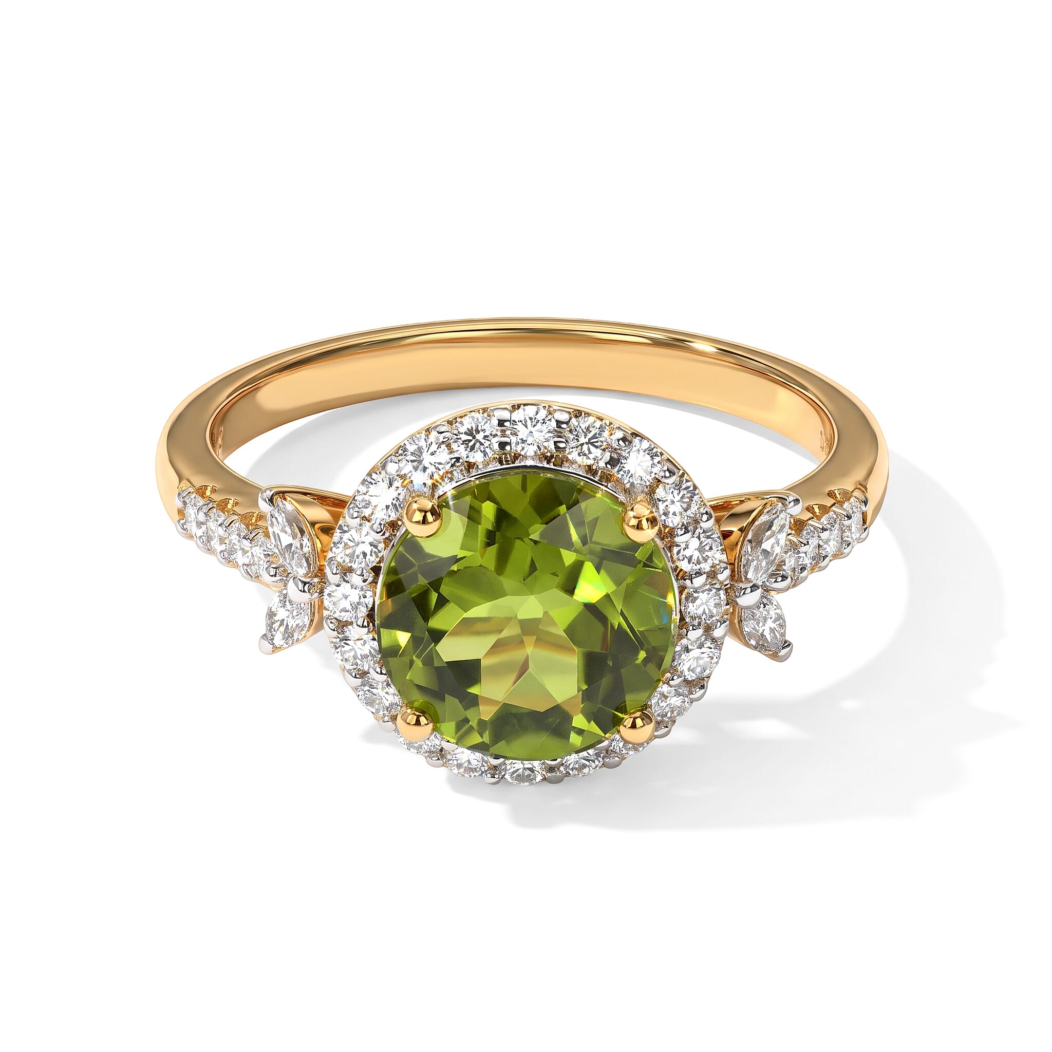 Certified and Appraised D'Joy Premium Hebei Peridot and Moissanite 3.10 ctw Ring in 18K Vermeil Yellow Gold Over Sterling Silver (Size 6.0)